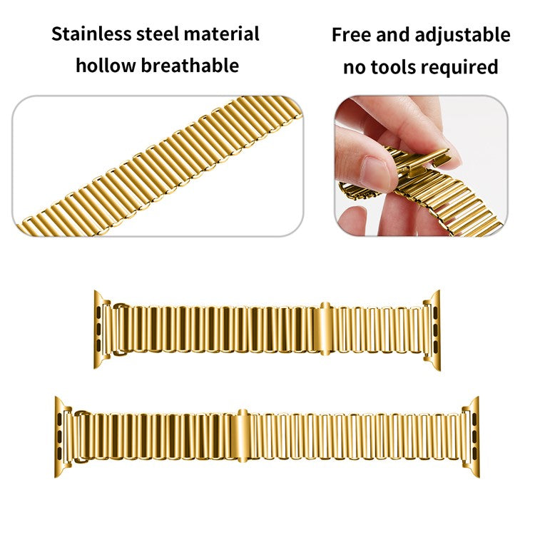 Watch Strap for Apple Watch Series 10 42mm / 9 8 7 41mm / SE (2023) SE (2022) SE 6 5 4 40mm / 3 2 1 38mm Adjustable Hollow Watch Band - Gold
