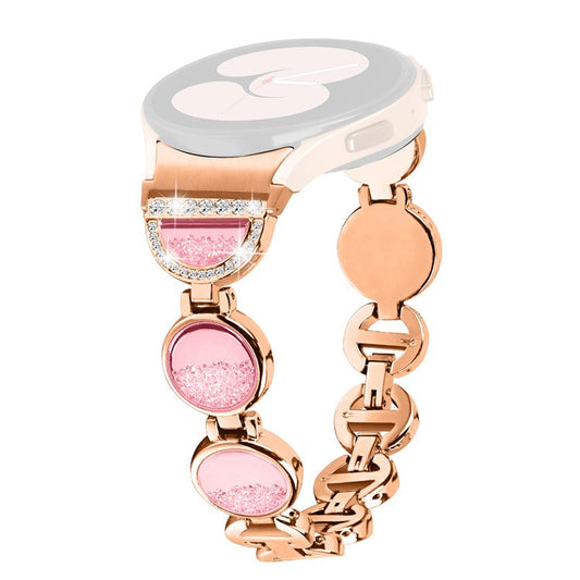 For Samsung Galaxy Watch4 Active 40mm / 44mm / Watch4 Classic 42mm / 46mm Strap Quicksand Rhinestone Watch Band - Rose Gold