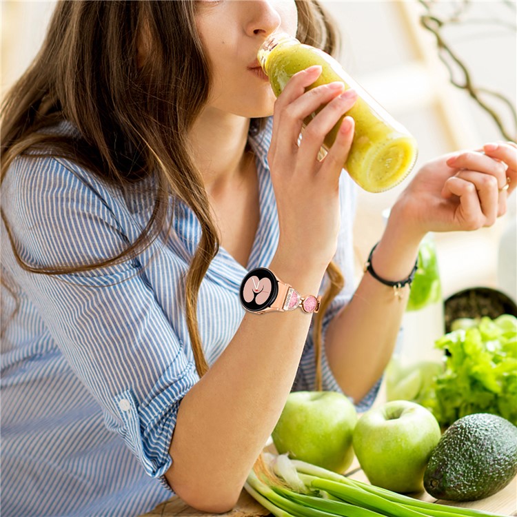 For Samsung Galaxy Watch4 Active 40mm / 44mm / Watch4 Classic 42mm / 46mm Strap Quicksand Rhinestone Watch Band - Rose Gold