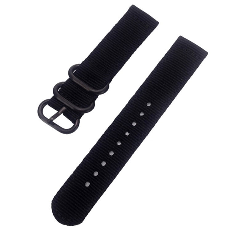 20mm Universal Smart Watch Replacement Nylon Band 3 Buckles Adjustable Wrist Strap (Straight Pin) - Black