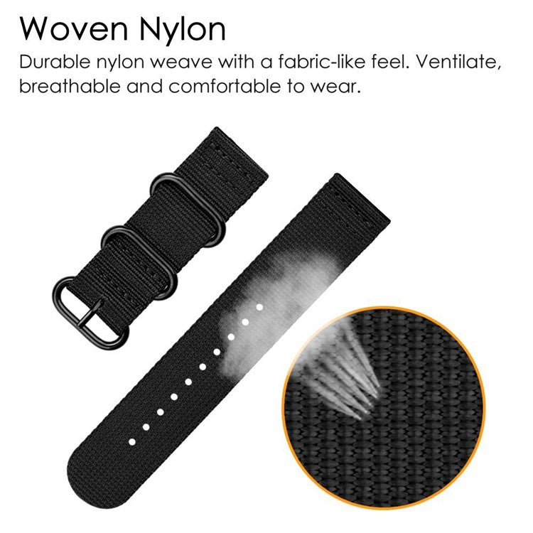 20mm Universal Smart Watch Replacement Nylon Band 3 Buckles Adjustable Wrist Strap (Straight Pin) - Black