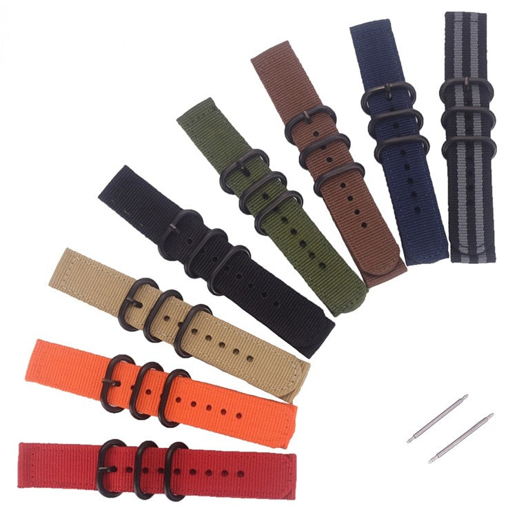 22mm Universal Smartwatch Nylon Wrist Band 3 Buckles Replacement Watch Strap (Straight Pin) - Black