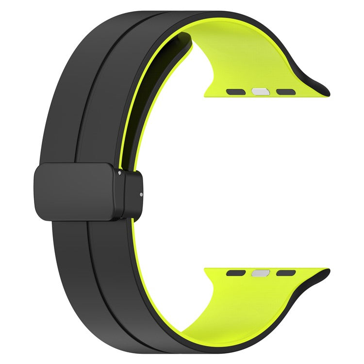 Watch Strap for Apple Watch Series 10 42mm / 9 8 7 41mm / SE (2023) SE (2022) SE 6 5 4 40mm / 3 2 1 38mm Bi-Color Silicone Magnetic Buckle Wrist Band - Black / Green