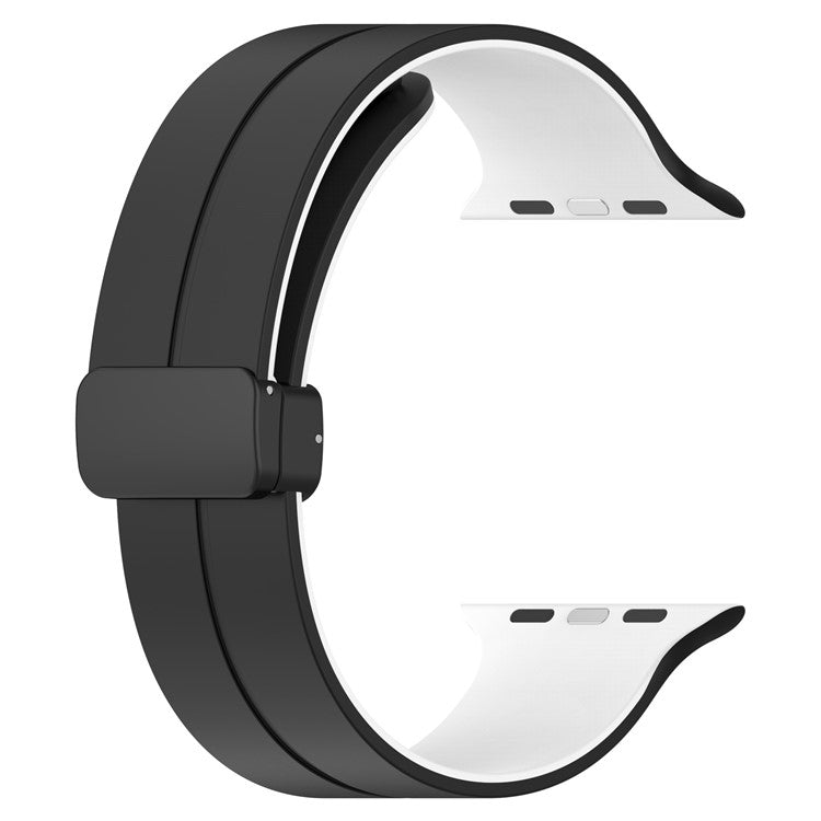 For Apple Watch Series 10 46mm / Ultra 2 Ultra 49mm /  Series 9 8 7 45mm / 6 5 4 SE (2023) SE (2022) SE 44mm / 3 2 1 42mm Silicone Watch Band Magnetic Buckle Wrist Strap - Black / White