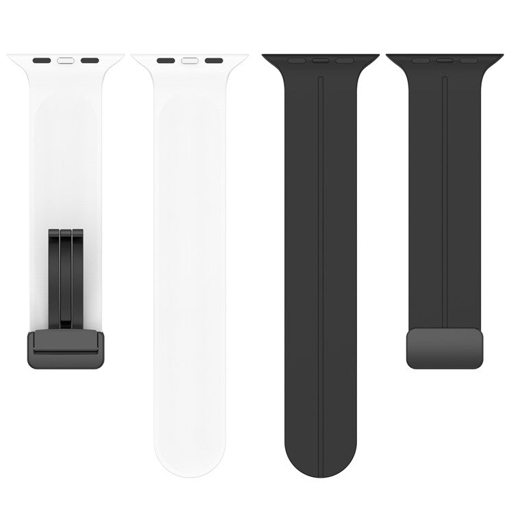 For Apple Watch Series 10 46mm / Ultra 2 Ultra 49mm /  Series 9 8 7 45mm / 6 5 4 SE (2023) SE (2022) SE 44mm / 3 2 1 42mm Silicone Watch Band Magnetic Buckle Wrist Strap - Black / White