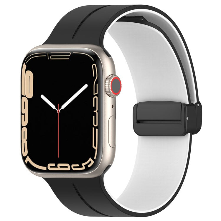 For Apple Watch Series 10 46mm / Ultra 2 Ultra 49mm /  Series 9 8 7 45mm / 6 5 4 SE (2023) SE (2022) SE 44mm / 3 2 1 42mm Silicone Watch Band Magnetic Buckle Wrist Strap - Black / White