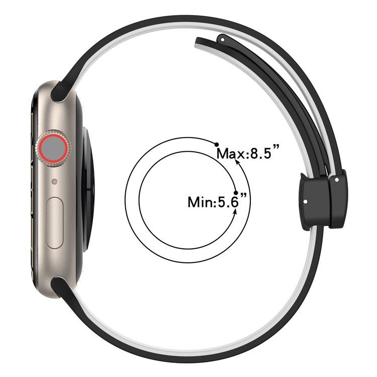 For Apple Watch Series 10 46mm / Ultra 2 Ultra 49mm /  Series 9 8 7 45mm / 6 5 4 SE (2023) SE (2022) SE 44mm / 3 2 1 42mm Silicone Watch Band Magnetic Buckle Wrist Strap - Black / White