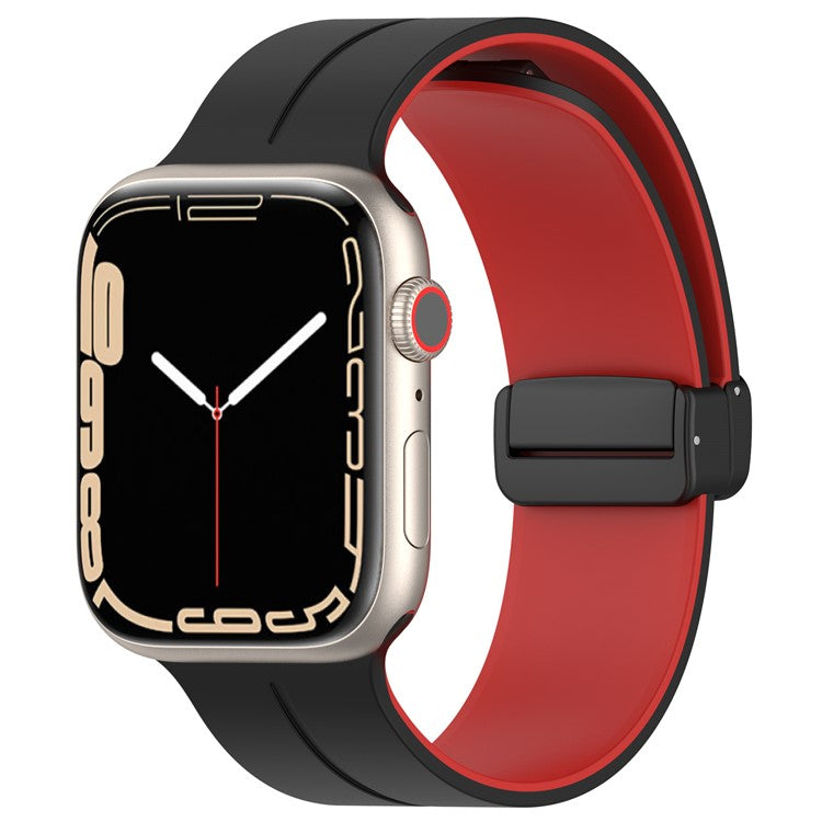 For Apple Watch Series 10 46mm / Ultra 2 Ultra 49mm /  Series 9 8 7 45mm / 6 5 4 SE (2023) SE (2022) SE 44mm / 3 2 1 42mm Silicone Watch Band Magnetic Buckle Wrist Strap - Black / Red