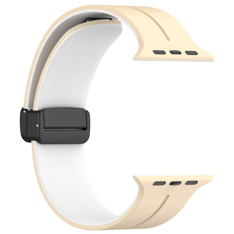 For Apple Watch Series 10 46mm / Ultra 2 Ultra 49mm /  Series 9 8 7 45mm / 6 5 4 SE (2023) SE (2022) SE 44mm / 3 2 1 42mm Silicone Watch Band Magnetic Buckle Wrist Strap - Khaki / White