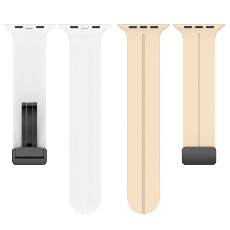 For Apple Watch Series 10 46mm / Ultra 2 Ultra 49mm /  Series 9 8 7 45mm / 6 5 4 SE (2023) SE (2022) SE 44mm / 3 2 1 42mm Silicone Watch Band Magnetic Buckle Wrist Strap - Khaki / White