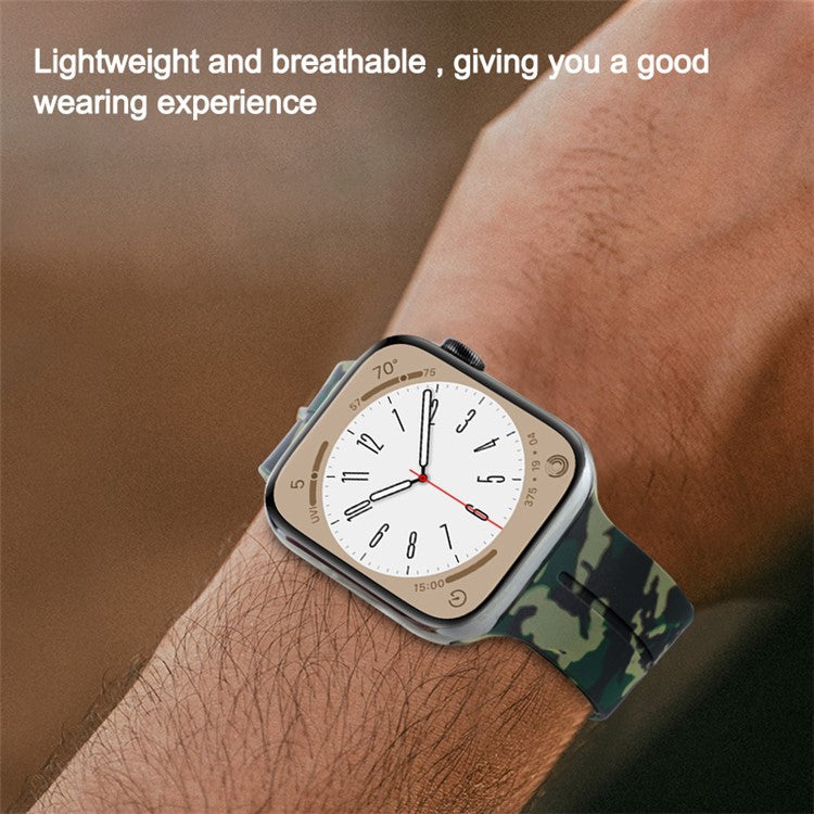 For Apple Watch Series 10 46mm / Ultra 2 Ultra 49mm /  Series 9 8 7 45mm / 6 5 4 SE (2023) SE (2022) SE 44mm / 3 2 1 42mm Camouflage Silicone Watch Band Magnetic Buckle Strap - Blue