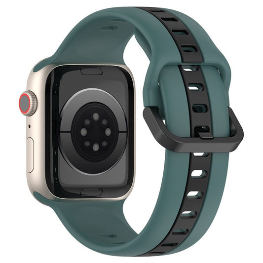 For Apple Watch Series 10 46mm / Ultra 2 Ultra 49mm /  Series 9 8 7 45mm / 6 5 4 SE (2023) SE (2022) SE 44mm / 3 2 1 42mm Silicone Strap Dual Color Watchband - Olive Green / Black