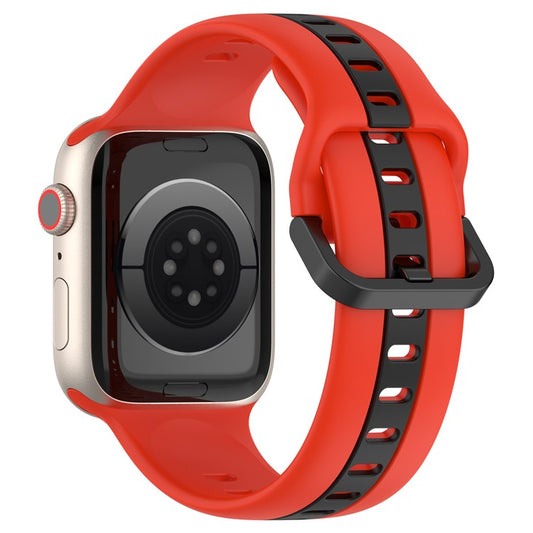 For Apple Watch Series 10 46mm / Ultra 2 Ultra 49mm /  Series 9 8 7 45mm / 6 5 4 SE (2023) SE (2022) SE 44mm / 3 2 1 42mm Silicone Strap Dual Color Watchband - Red / Black