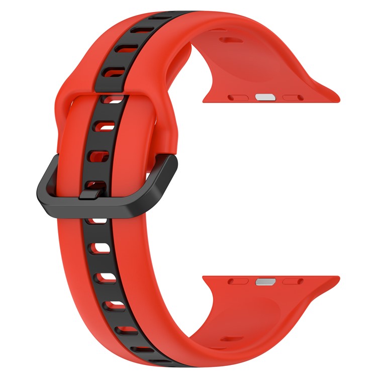 For Apple Watch Series 10 46mm / Ultra 2 Ultra 49mm /  Series 9 8 7 45mm / 6 5 4 SE (2023) SE (2022) SE 44mm / 3 2 1 42mm Silicone Strap Dual Color Watchband - Red / Black