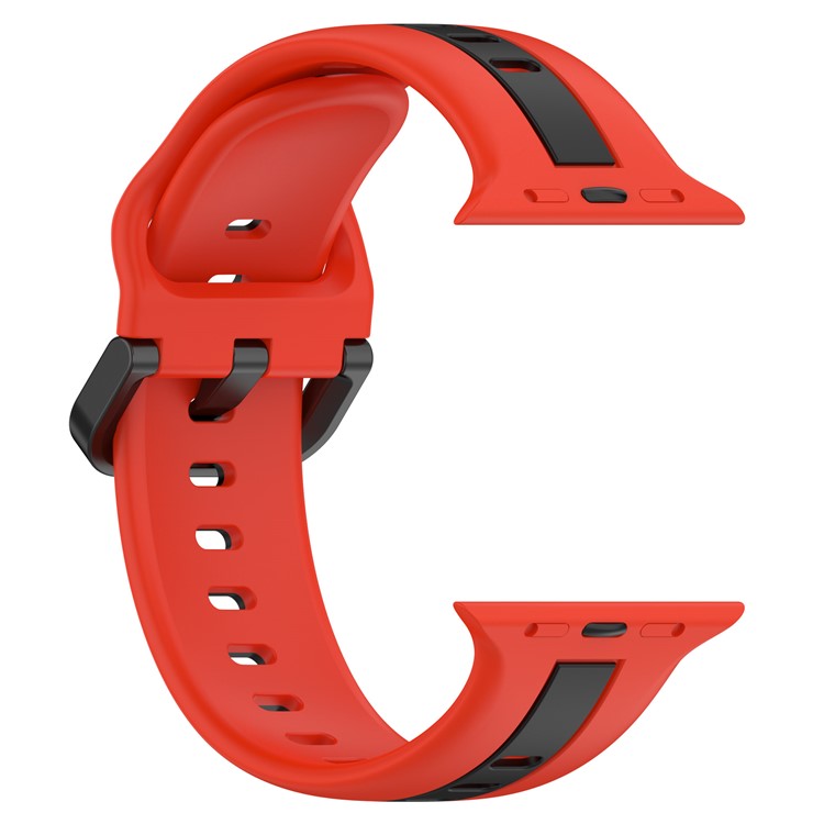 For Apple Watch Series 10 46mm / Ultra 2 Ultra 49mm /  Series 9 8 7 45mm / 6 5 4 SE (2023) SE (2022) SE 44mm / 3 2 1 42mm Silicone Strap Dual Color Watchband - Red / Black
