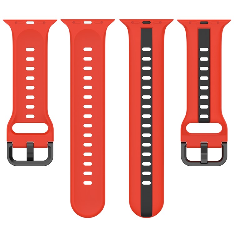 For Apple Watch Series 10 46mm / Ultra 2 Ultra 49mm /  Series 9 8 7 45mm / 6 5 4 SE (2023) SE (2022) SE 44mm / 3 2 1 42mm Silicone Strap Dual Color Watchband - Red / Black