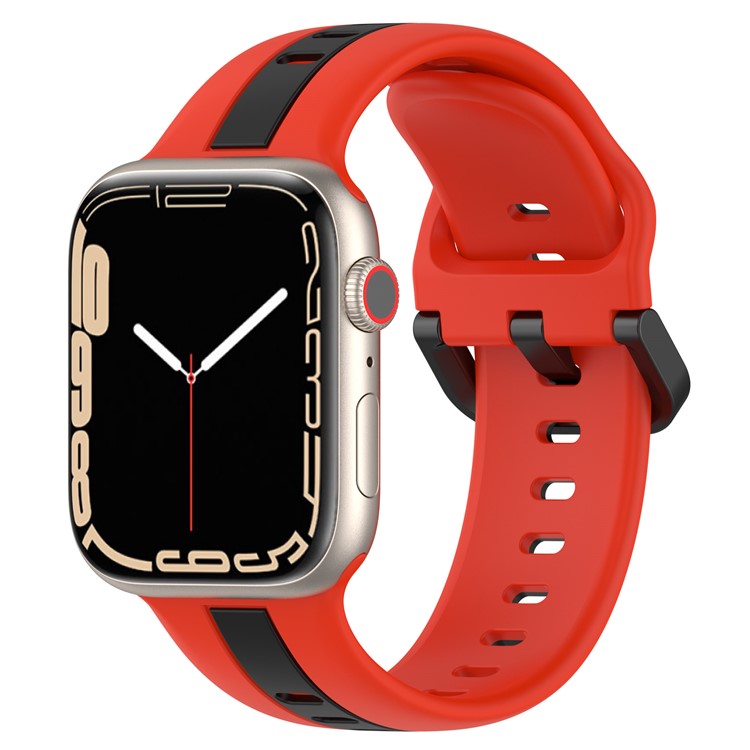 For Apple Watch Series 10 46mm / Ultra 2 Ultra 49mm /  Series 9 8 7 45mm / 6 5 4 SE (2023) SE (2022) SE 44mm / 3 2 1 42mm Silicone Strap Dual Color Watchband - Red / Black