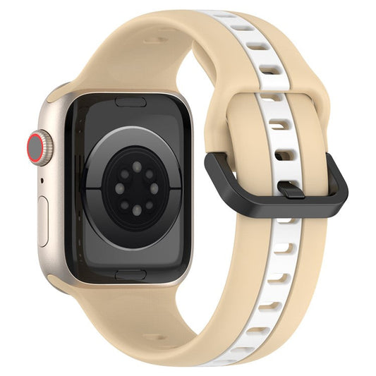 For Apple Watch Series 10 46mm / Ultra 2 Ultra 49mm /  Series 9 8 7 45mm / 6 5 4 SE (2023) SE (2022) SE 44mm / 3 2 1 42mm Silicone Strap Dual Color Watchband - Khaki / White