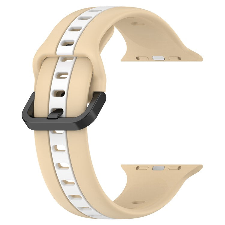 For Apple Watch Series 10 46mm / Ultra 2 Ultra 49mm /  Series 9 8 7 45mm / 6 5 4 SE (2023) SE (2022) SE 44mm / 3 2 1 42mm Silicone Strap Dual Color Watchband - Khaki / White