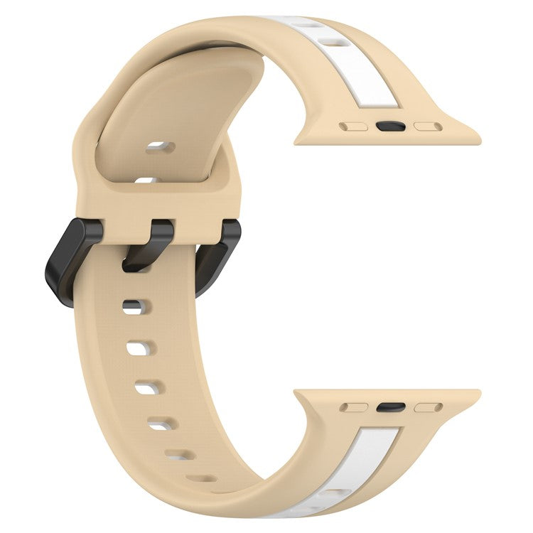 For Apple Watch Series 10 46mm / Ultra 2 Ultra 49mm /  Series 9 8 7 45mm / 6 5 4 SE (2023) SE (2022) SE 44mm / 3 2 1 42mm Silicone Strap Dual Color Watchband - Khaki / White