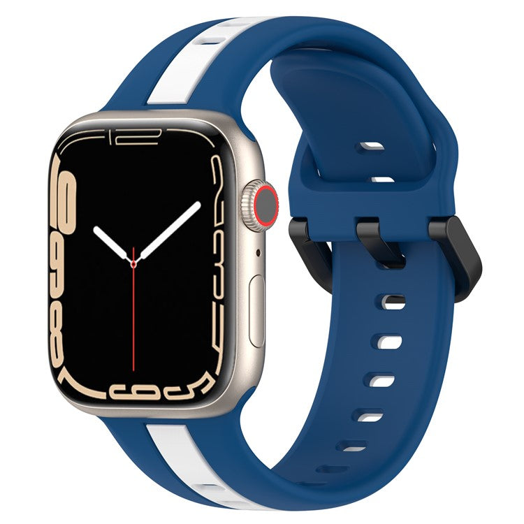For Apple Watch Series 10 46mm / Ultra 2 Ultra 49mm /  Series 9 8 7 45mm / 6 5 4 SE (2023) SE (2022) SE 44mm / 3 2 1 42mm Silicone Strap Dual Color Watchband - Sky Blue / White