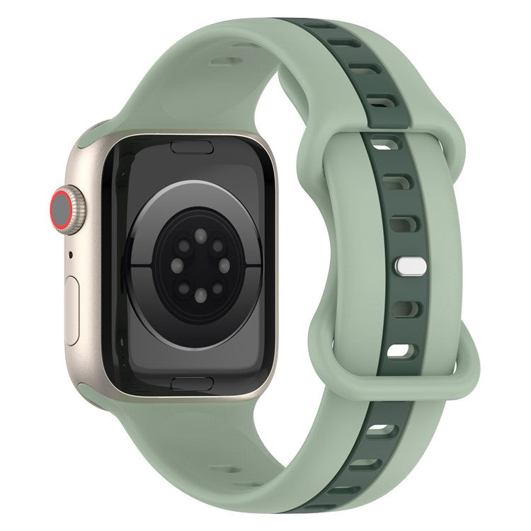For Apple Watch Series 10 46mm / Ultra 2 Ultra 49mm /  Series 9 8 7 45mm / 6 5 4 SE (2023) SE (2022) SE 44mm / 3 2 1 42mm Watch Strap Dual Color Silicone Watch Band - Light Green / Blackish Green