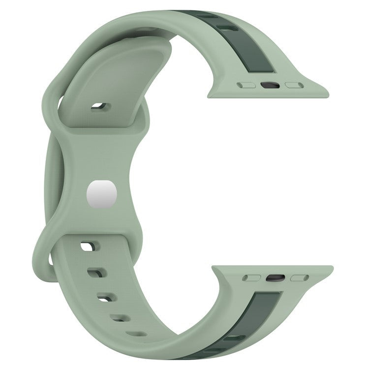 For Apple Watch Series 10 46mm / Ultra 2 Ultra 49mm /  Series 9 8 7 45mm / 6 5 4 SE (2023) SE (2022) SE 44mm / 3 2 1 42mm Watch Strap Dual Color Silicone Watch Band - Light Green / Blackish Green