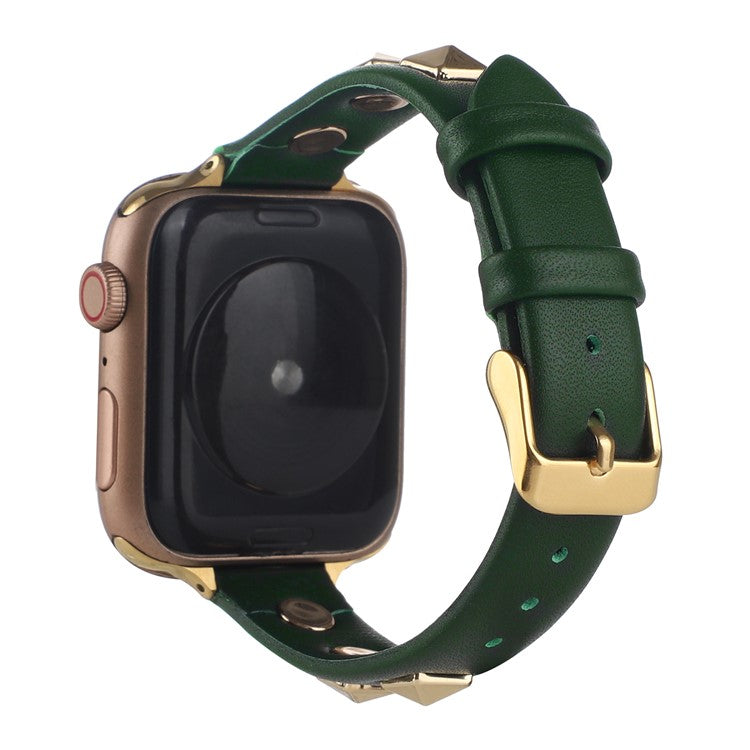 For Apple Watch Series 10 46mm / Ultra 2 Ultra 49mm /  Series 9 8 7 45mm / 6 5 4 SE (2023) SE (2022) SE 44mm / 3 2 1 42mm Smartwatch Strap Genuine Leather Band - Blackish Green