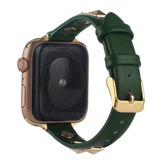 For Apple Watch Series 10 46mm / Ultra 2 Ultra 49mm /  Series 9 8 7 45mm / 6 5 4 SE (2023) SE (2022) SE 44mm / 3 2 1 42mm Smartwatch Strap Genuine Leather Band - Blackish Green