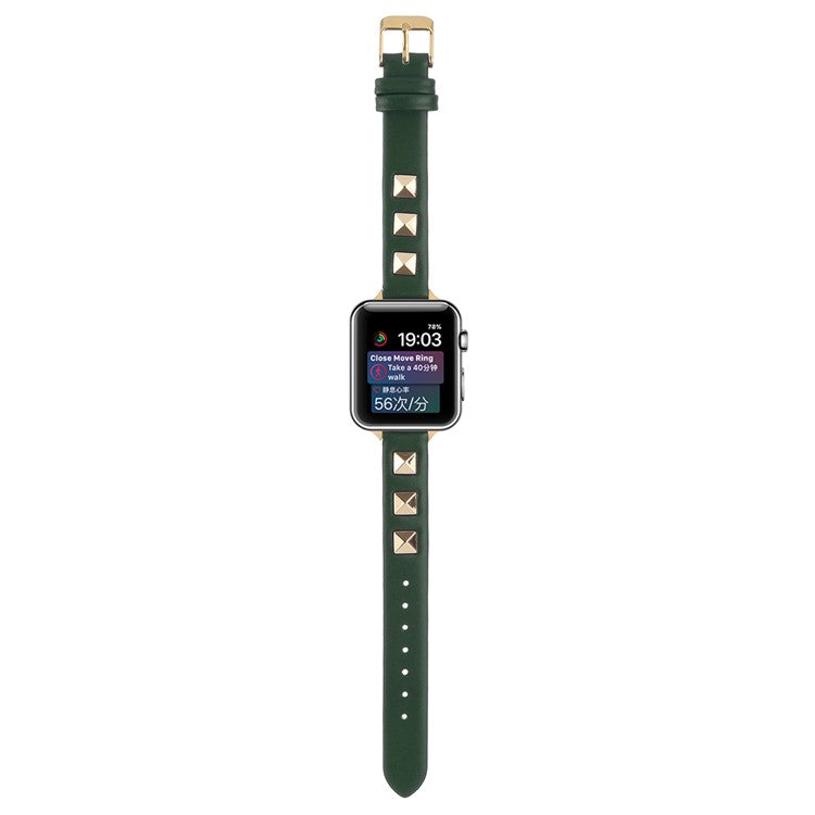 For Apple Watch Series 10 46mm / Ultra 2 Ultra 49mm /  Series 9 8 7 45mm / 6 5 4 SE (2023) SE (2022) SE 44mm / 3 2 1 42mm Smartwatch Strap Genuine Leather Band - Blackish Green