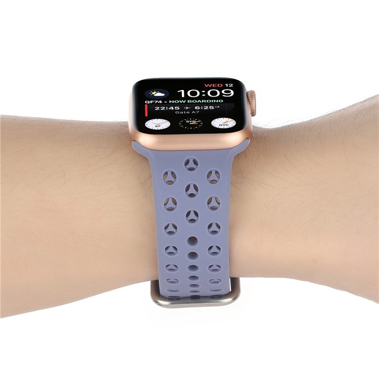 Silicone Watch Band for Apple Watch Series 10 46mm / Ultra 2 Ultra 49mm /  Series 9 8 7 45mm / 6 5 4 SE (2023) SE (2022) SE 44mm / 3 2 1 42mm , Hollow Replacement Strap - Purple