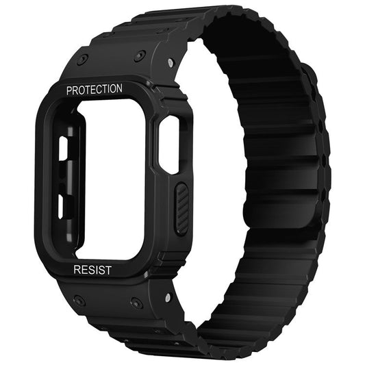 Magnetic Watch Band For Apple Watch Series 8 / 7 45mm / Series 6 / 5 / 4 / SE / SE (2022) 44mm , Silicone Sports Strap with Case - Black