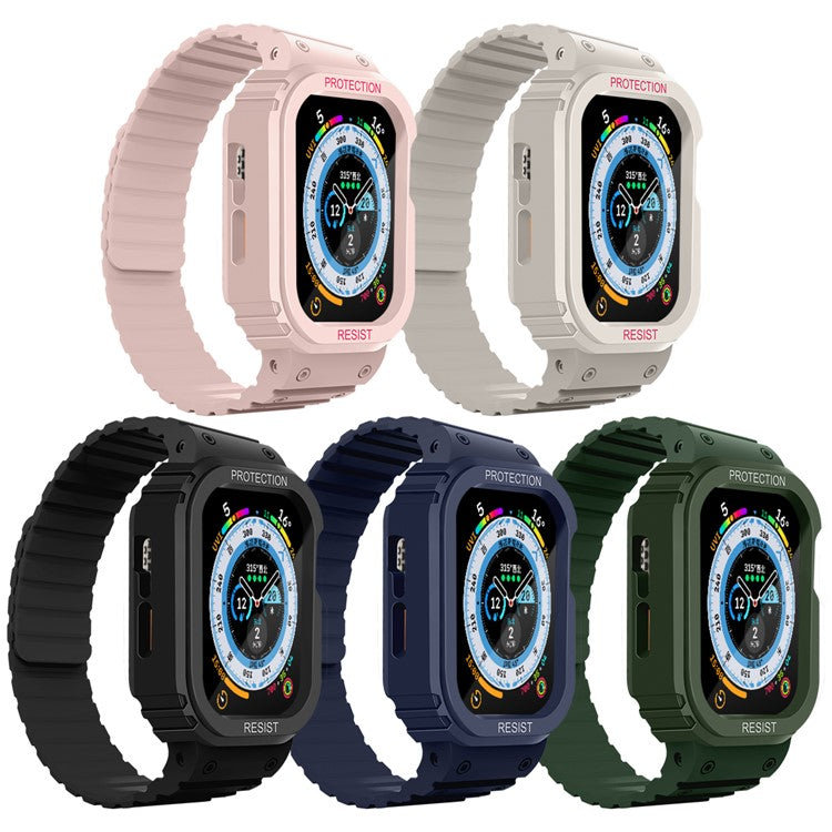 Magnetic Watch Band For Apple Watch Series 8 / 7 45mm / Series 6 / 5 / 4 / SE / SE (2022) 44mm , Silicone Sports Strap with Case - Black