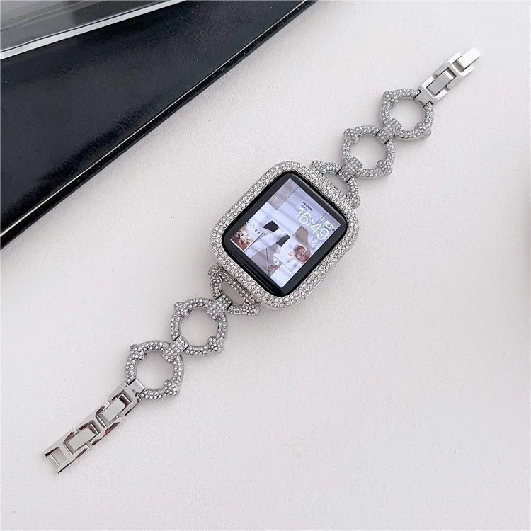 Watch Strap for Apple Watch Series 10 42mm / 9 8 7 41mm / SE (2023) SE (2022) SE 6 5 4 40mm / 3 2 1 38mm O-Shape Rhinestone Metal Watch Strap - Silver