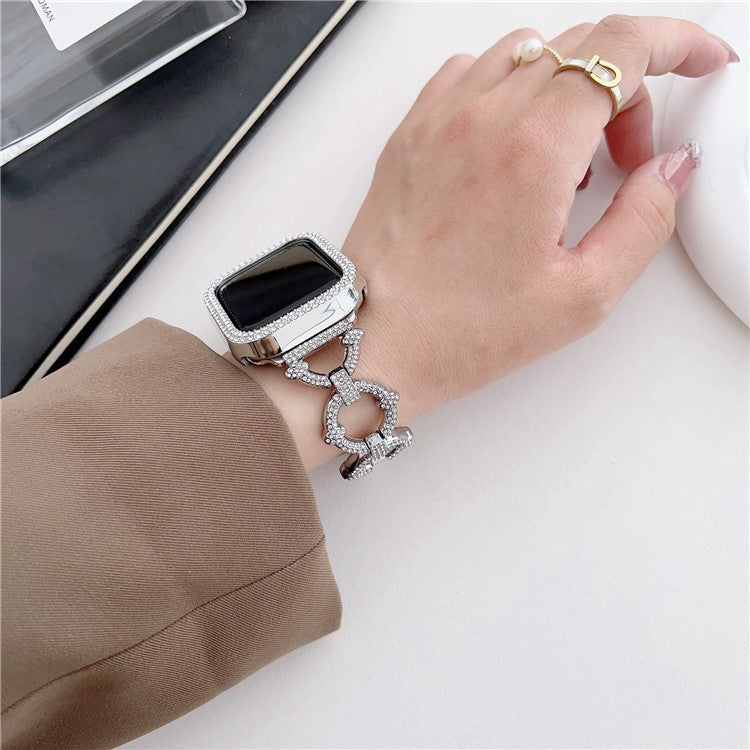 Watch Strap for Apple Watch Series 10 42mm / 9 8 7 41mm / SE (2023) SE (2022) SE 6 5 4 40mm / 3 2 1 38mm O-Shape Rhinestone Metal Watch Strap - Silver