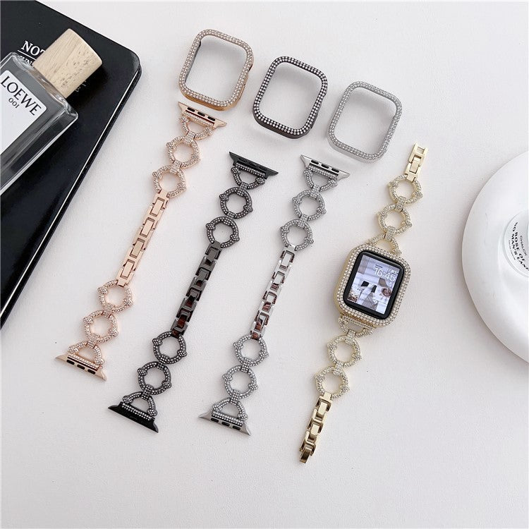 Watch Strap for Apple Watch Series 10 42mm / 9 8 7 41mm / SE (2023) SE (2022) SE 6 5 4 40mm / 3 2 1 38mm O-Shape Rhinestone Metal Watch Strap - Silver