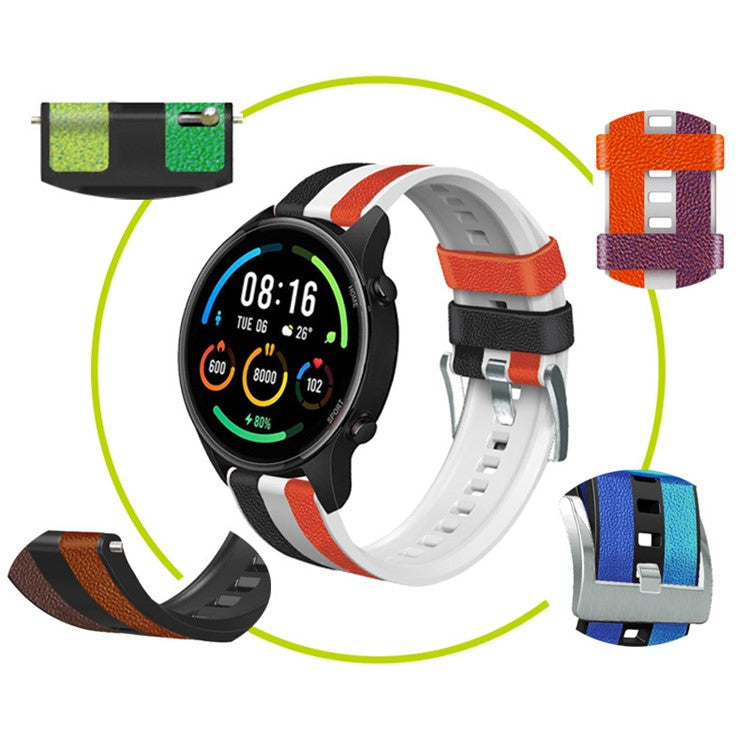 For Huawei Watch Buds / GT 3 SE / GT 3 Pro Three Color Design Leather Coated Silicone Wrist Band 22mm Replacement Watch Strap - Blue / Black