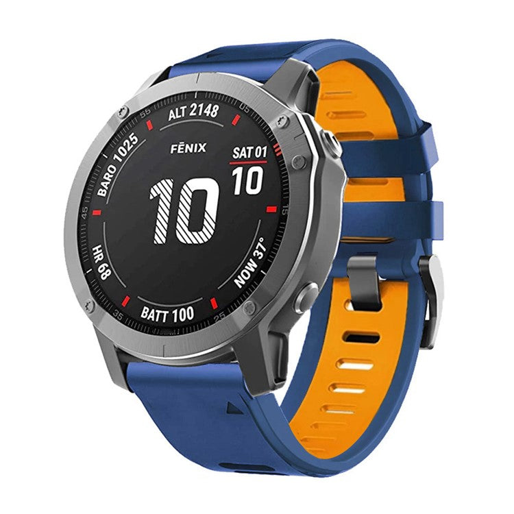 For Garmin Tactix Delta / Enduro / Fenix 7X Silicone Watch Strap Dual Color Quick Release Watchband - Midnight Blue / Orange