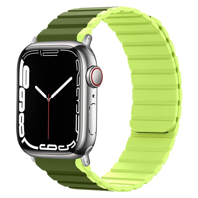 Magnetic Watch Band for Apple Watch Series 10 46mm / Ultra 2 Ultra 49mm /  Series 9 8 7 45mm / 6 5 4 SE (2023) SE (2022) SE 44mm / 3 2 1 42mm Dual Color Silicone Watch Strap - Dark Green / Light Green