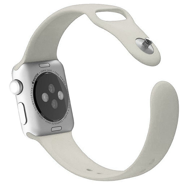 For Apple Watch Series 10 46mm / Ultra 2 Ultra 49mm /  Series 9 8 7 45mm / 6 5 4 SE (2023) SE (2022) SE 44mm / 3 2 1 42mm Silicone Wrist Band Replacement Watch Strap (Standard Size) - Beige
