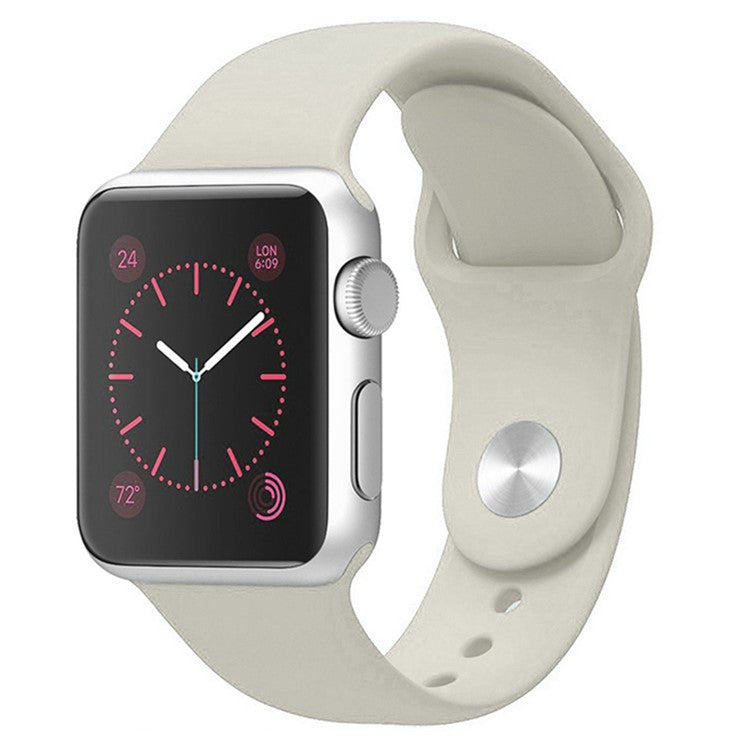 For Apple Watch Series 10 46mm / Ultra 2 Ultra 49mm /  Series 9 8 7 45mm / 6 5 4 SE (2023) SE (2022) SE 44mm / 3 2 1 42mm Silicone Wrist Band Replacement Watch Strap (Standard Size) - Beige