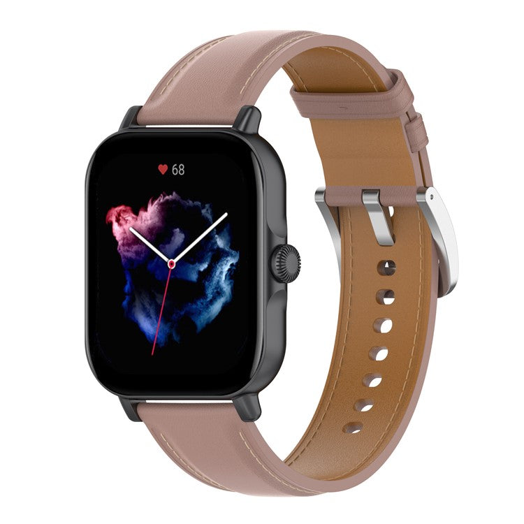 For Huami Amazfit GTS 4 Mini / Bip 3 Pro / Bip 3 / Samsung Galaxy Watch 5 / 4 Watch Band Top Layer Cowhide Leather 20mm Wrist Strap - Deep Pink