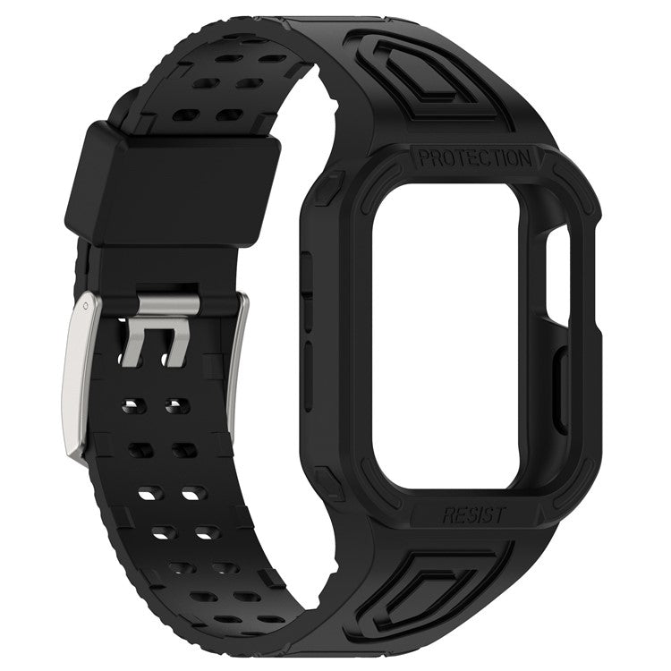 For Apple Watch Series 8 / 7 45mm / 6 / 5 / 4 / SE / SE (2022) 44mm / 3 / 2 / 1 42mm TPE Watchband Integral Watch Strap with Case - Black