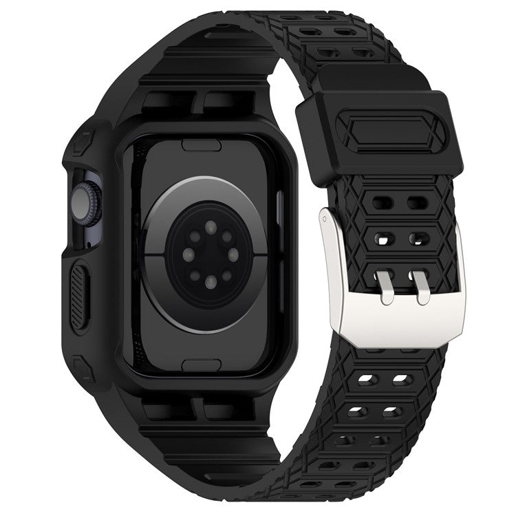 For Apple Watch Series 8 / 7 45mm / 6 / 5 / 4 / SE / SE (2022) 44mm / 3 / 2 / 1 42mm TPE Watchband Integral Watch Strap with Case - Black