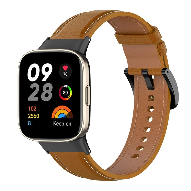 For Xiaomi Redmi Watch 3 Watch Band Genuine Cow Leather Adjustable Wrist Strap - Light Brown
