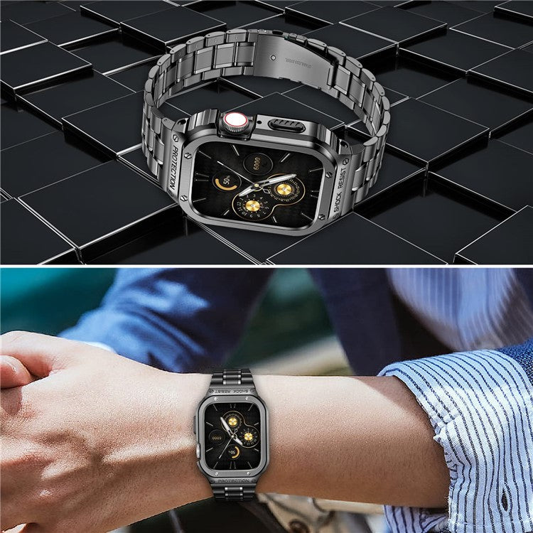 For Apple Watch Series 6 / 5 / 4 /  SE (2022) / SE 44mm 5 Beads Metal Watch Strap Integral Watch Band with Case - Tarnish