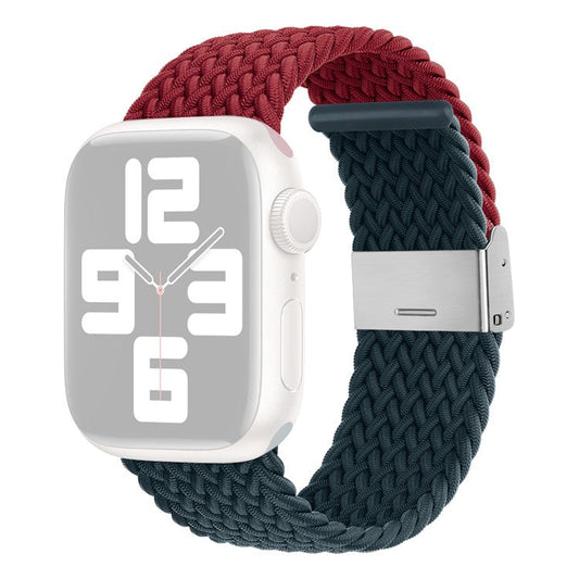 For Apple Watch Series 10 46mm / Ultra 2 Ultra 49mm /  Series 9 8 7 45mm / 6 5 4 SE (2023) SE (2022) SE 44mm / 3 2 1 42mm Nylon Strap Braided Watch Band - Wine Red / Dark Blue