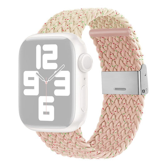 For Apple Watch Series 10 46mm / Ultra 2 Ultra 49mm /  Series 9 8 7 45mm / 6 5 4 SE (2023) SE (2022) SE 44mm / 3 2 1 42mm Nylon Strap Braided Watch Band - Color Starlight / Pink