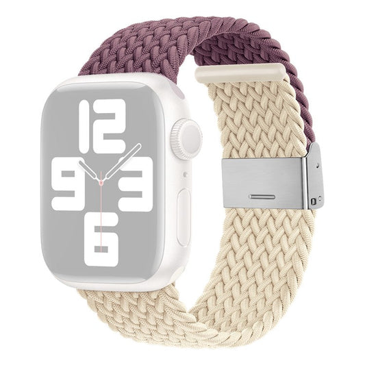For Apple Watch Series 10 46mm / Ultra 2 Ultra 49mm /  Series 9 8 7 45mm / 6 5 4 SE (2023) SE (2022) SE 44mm / 3 2 1 42mm Nylon Strap Braided Watch Band - Dark Purple / Starlight