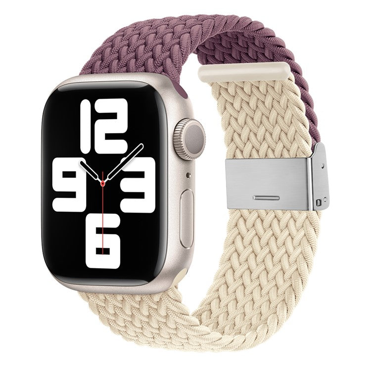 For Apple Watch Series 10 46mm / Ultra 2 Ultra 49mm /  Series 9 8 7 45mm / 6 5 4 SE (2023) SE (2022) SE 44mm / 3 2 1 42mm Nylon Strap Braided Watch Band - Dark Purple / Starlight